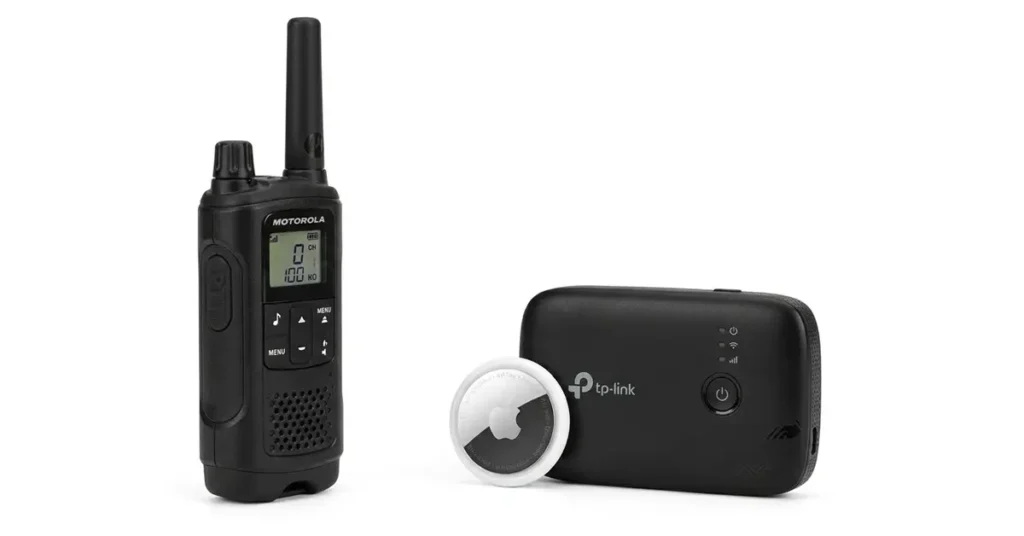 Best smart travel gadgets for jungle safari featuring walkie talkie, Apple AirTag, and portable pocket Wi-Fi