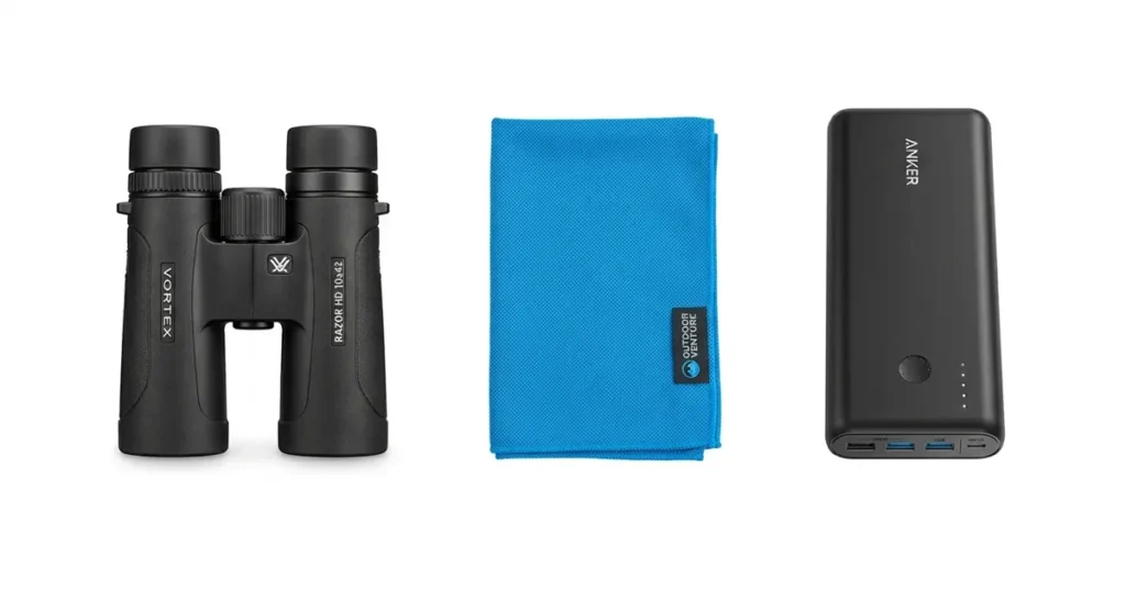 Best adventure travel accessories featuring heavy duty power bank and professional binoculars